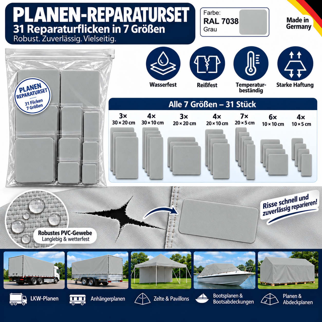 Planen Reparatur Set 31-teilig – Reparatur in verschiedenen Farben