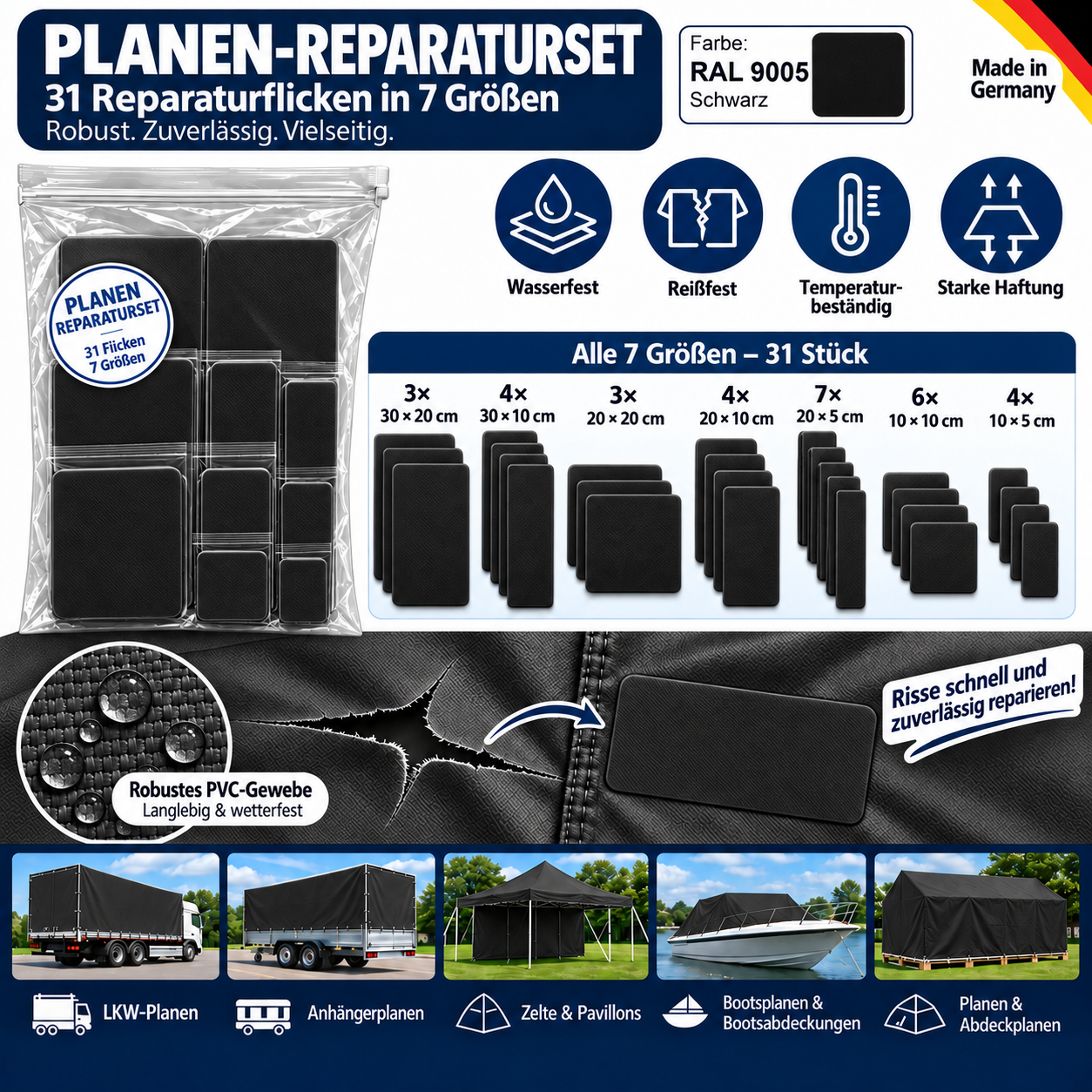 Planen Reparatur Set 31-teilig – Reparatur in verschiedenen Farben