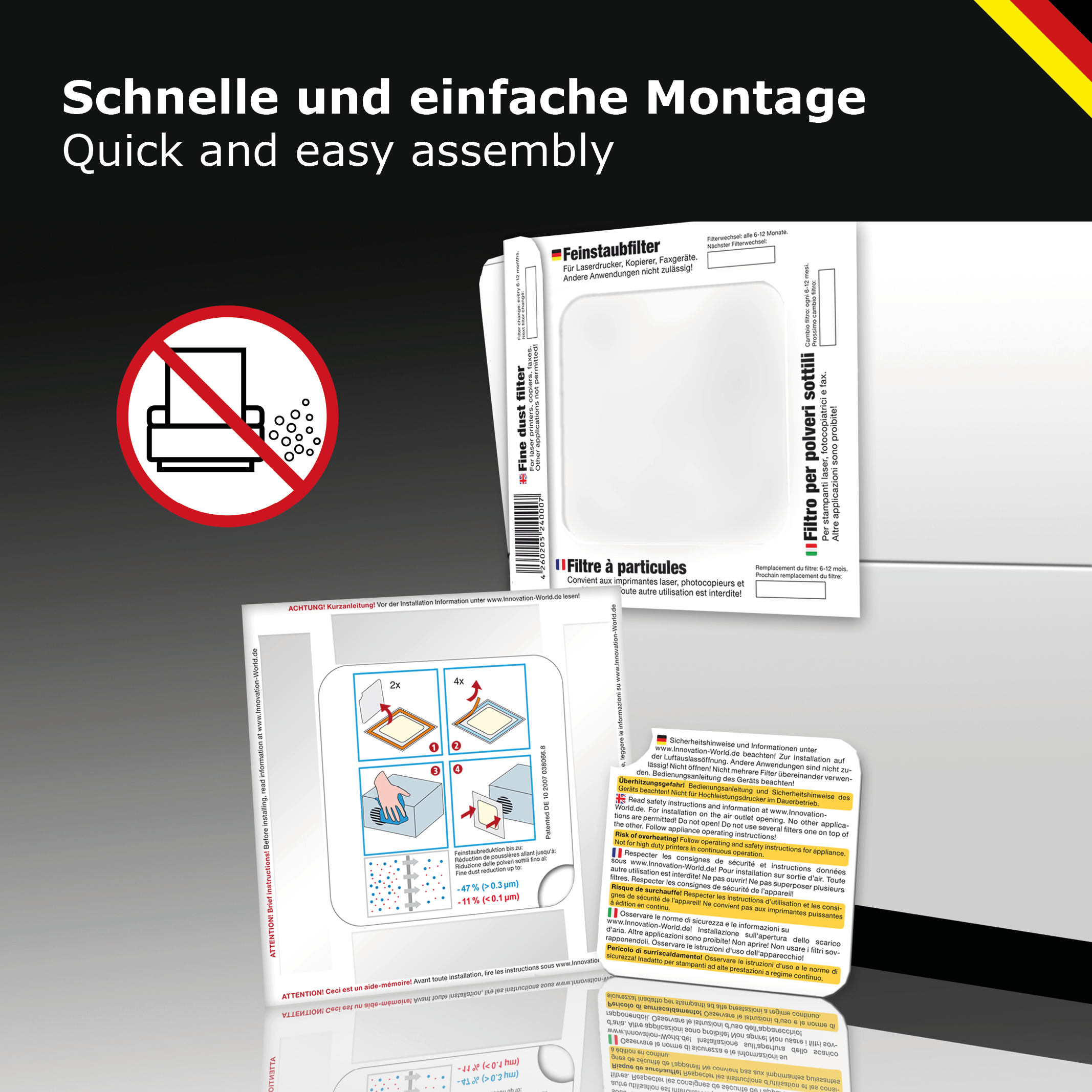 Feinstaubfilter auf Drucker selbstklebend