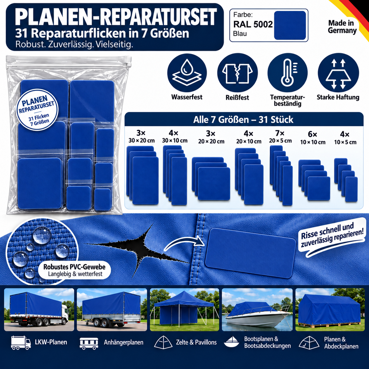 Planen Reparatur Set 31-teilig – Reparatur in verschiedenen Farben