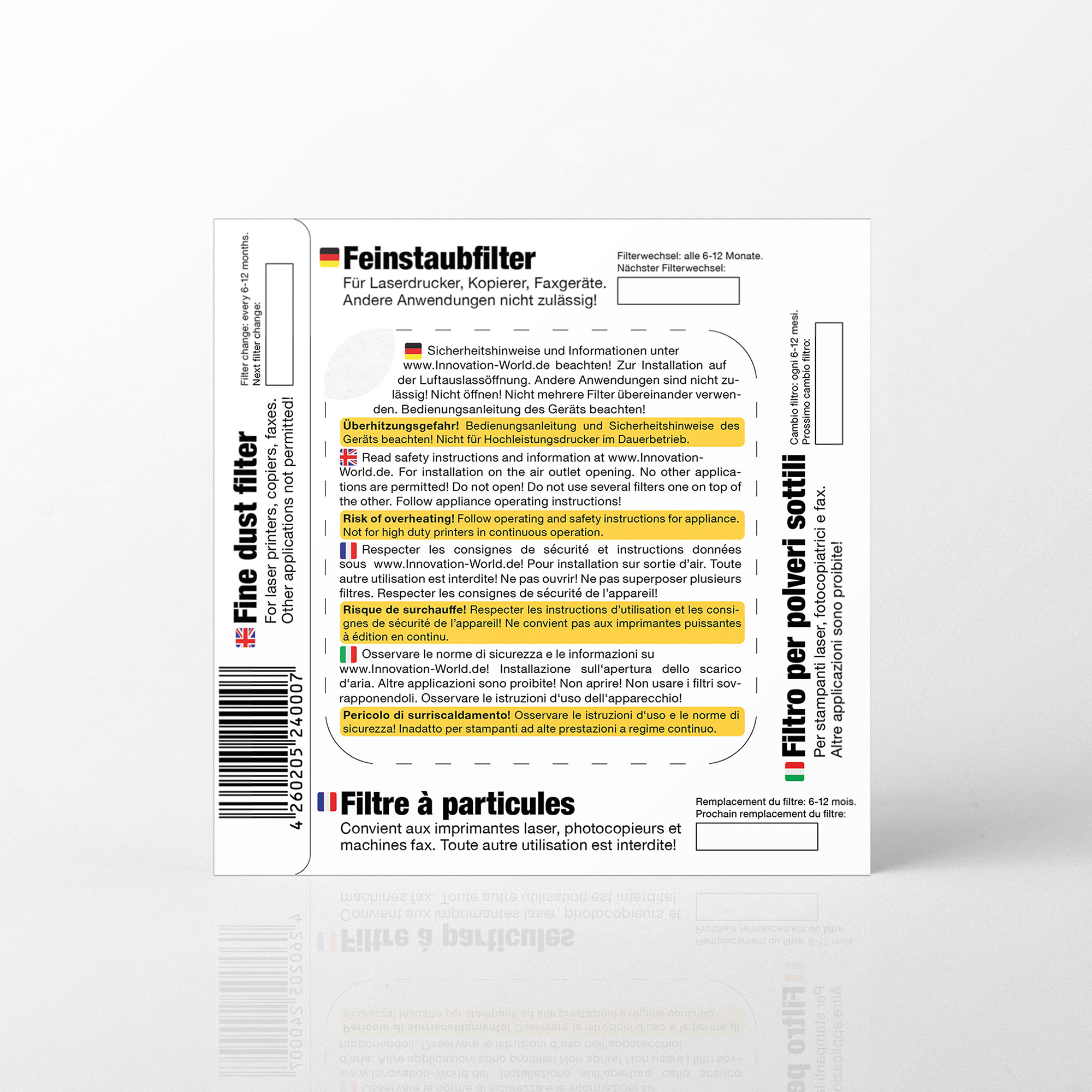 Feinstaubfilter für Drucker Vorderansicht