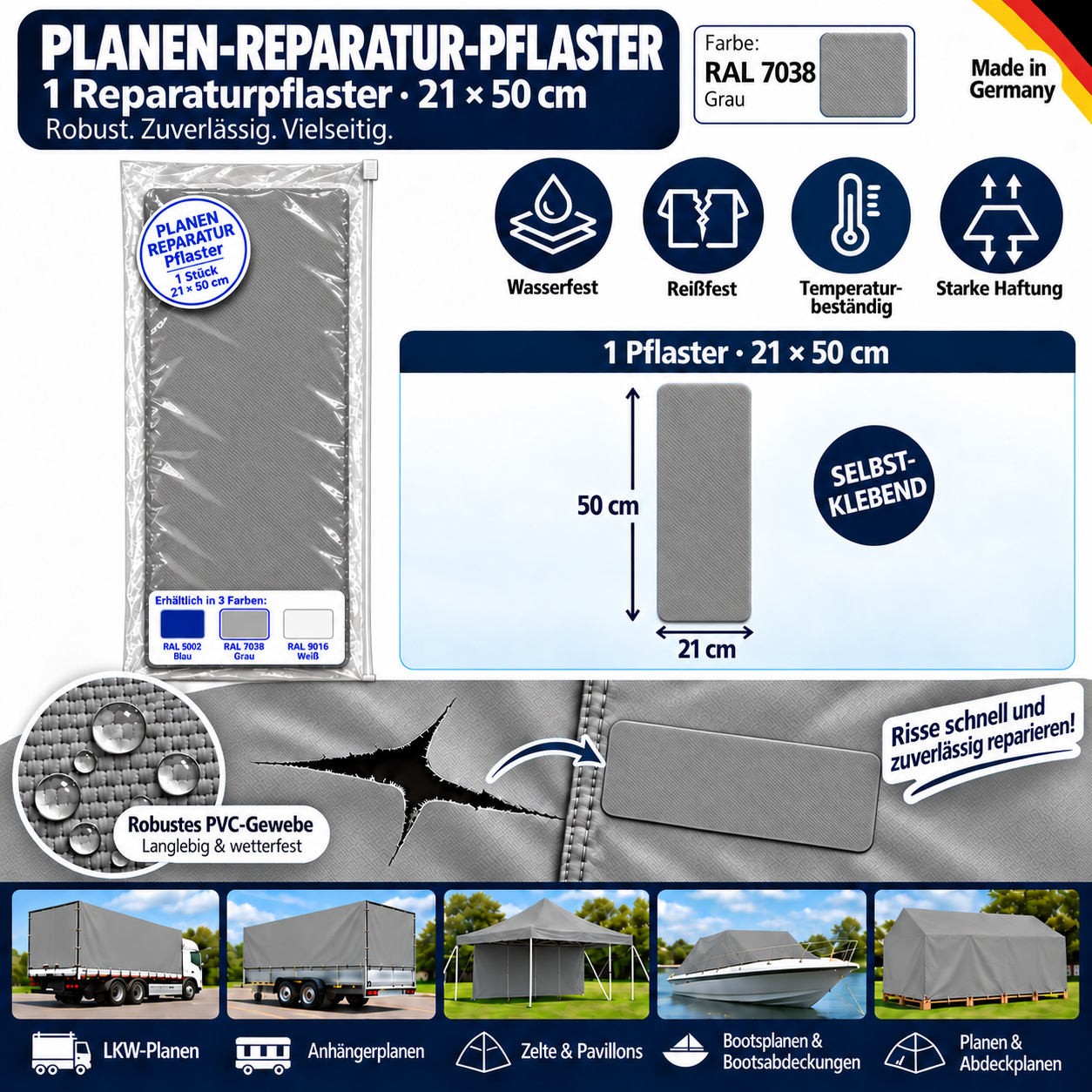 Planen Reparatur Pflaster – Wasserdichte Planen Flicken selbstklebend