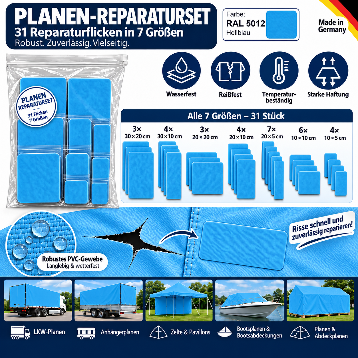 Planen Reparatur Set 31-teilig – Reparatur in verschiedenen Farben