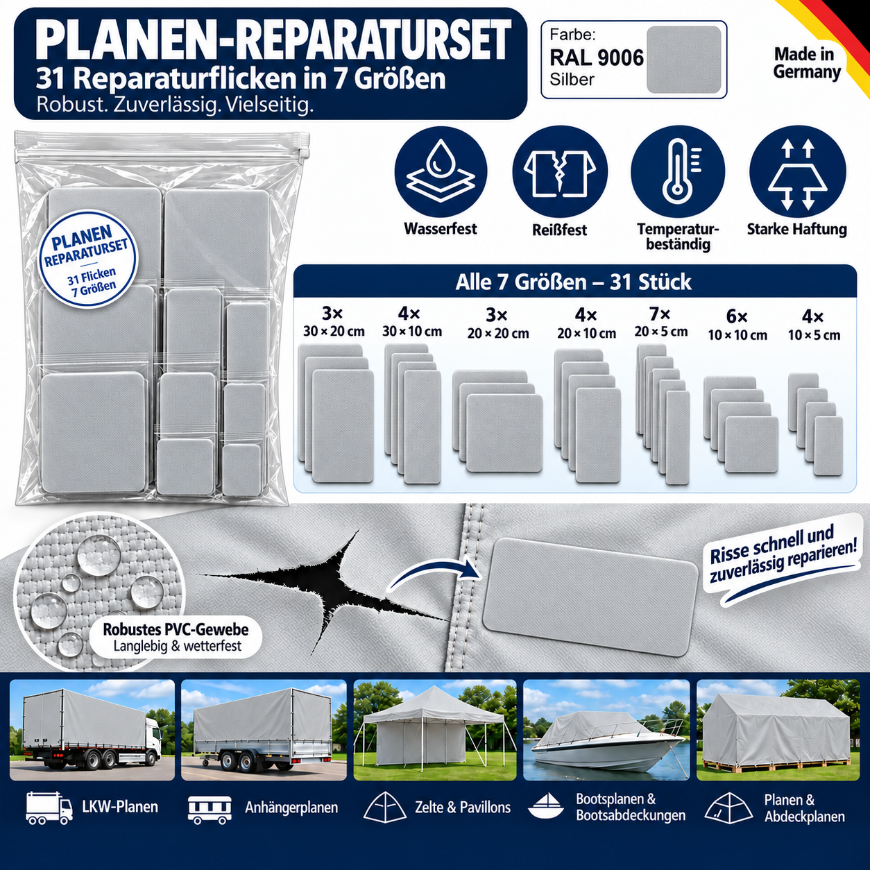 Planen Reparatur Set 31-teilig – Reparatur in verschiedenen Farben